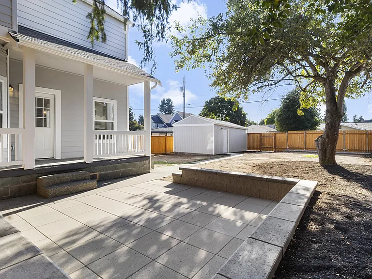 Patio and detached garage