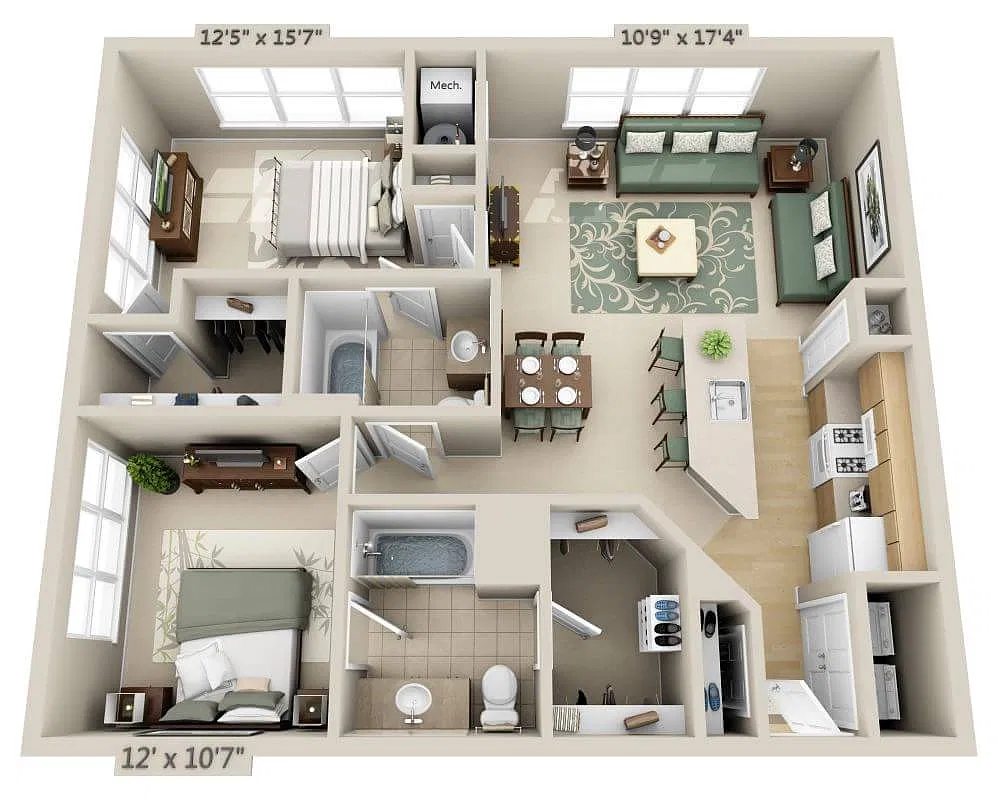 Floor plan Two Bedroom B2A