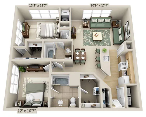 Floor plan Two Bedroom B2A