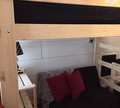 Example of a previous tenant's loft bed layout. Apartment is rented unfurnished