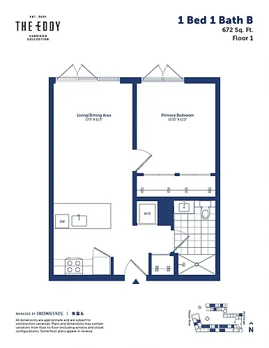 Floor plan 1 Bed 1 Bath B