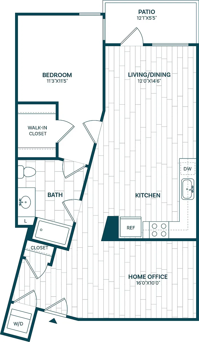 Floor plan 1 Bed/1 Bath Den-A5