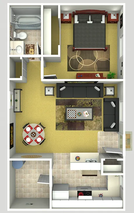 Floor plan 1 Bedroom 1 Bath Apartment Home with 618 Square Fe