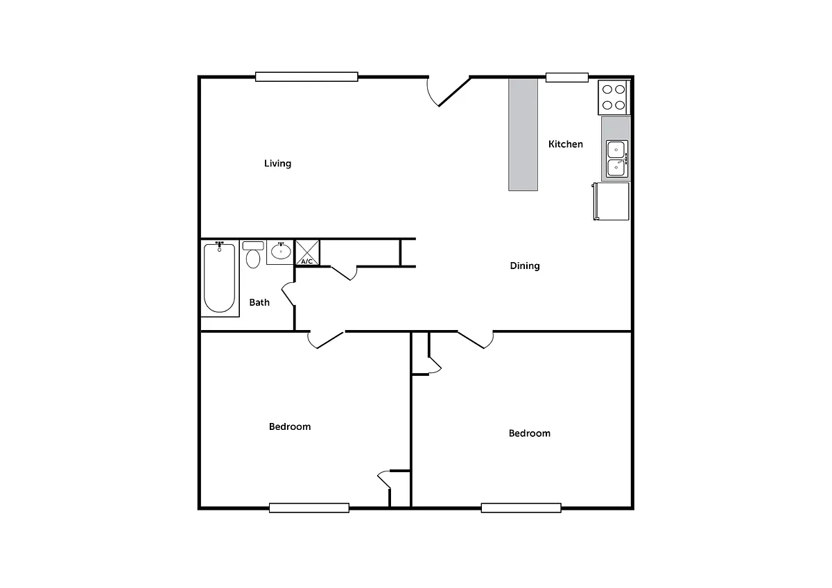 Floor plan 2 bedroom 1 bath