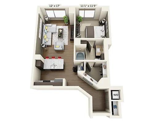 Floor plan One Bedroom A1E