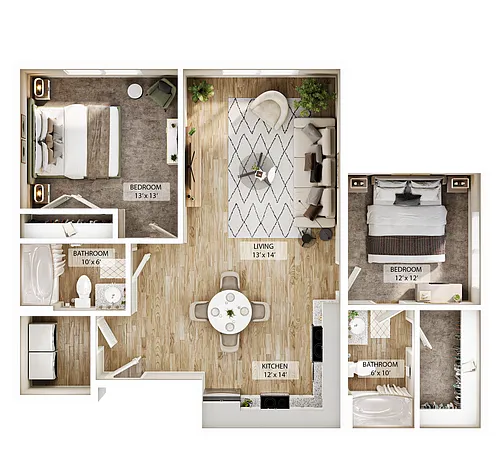 Floor plan 2 BR Vale Overlook
