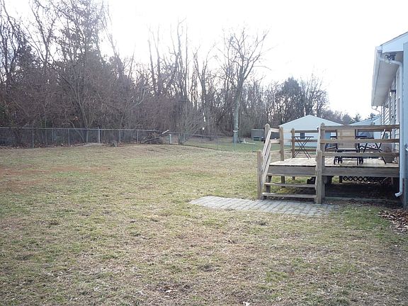 Large fenced backyard with deck