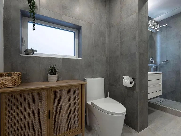 Master bedroom #2 with private full size bathroom with walk-in shower (glass wall).