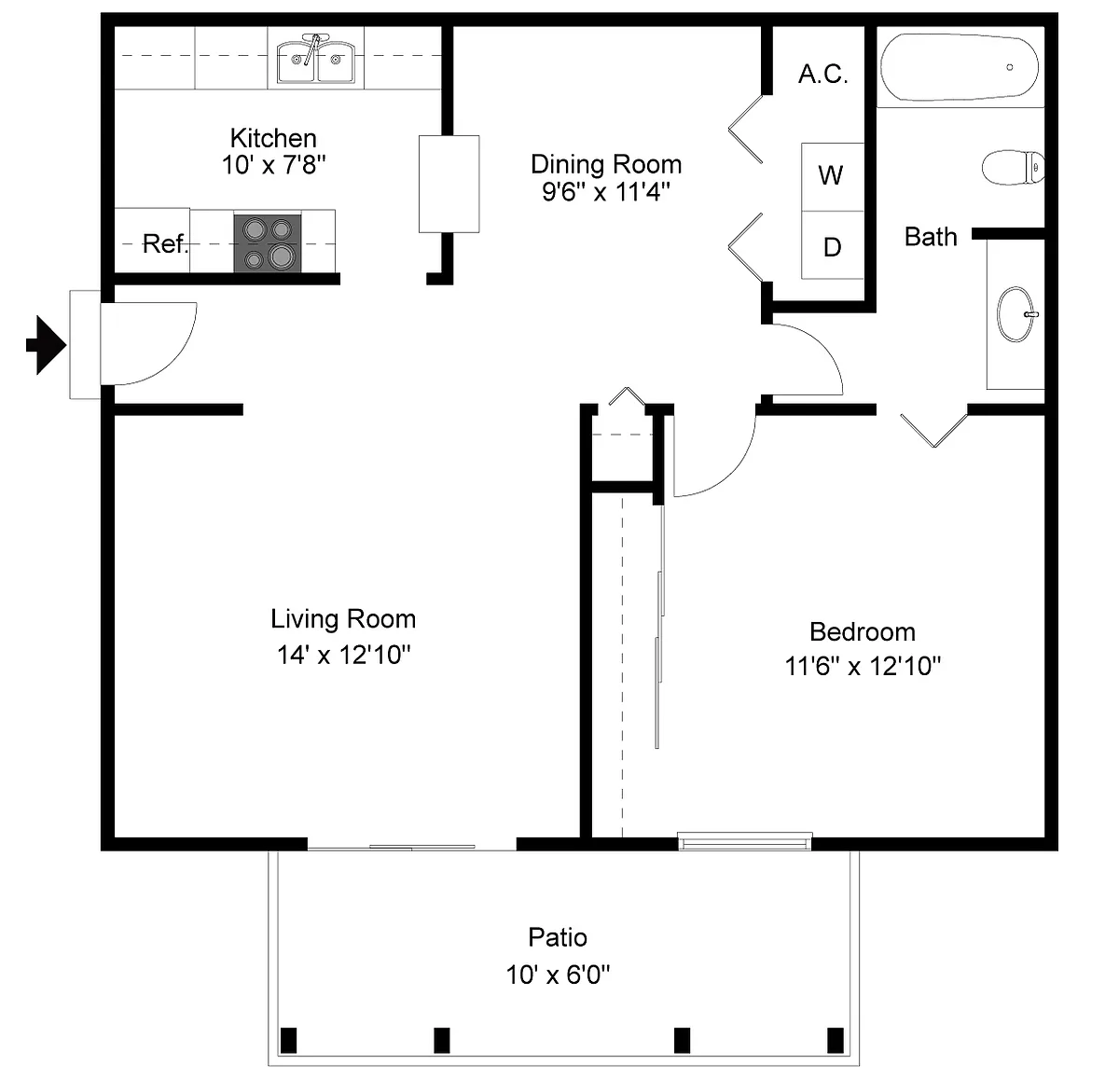 Floor plan 1 Bedroom 1 Bath GC UPDATED