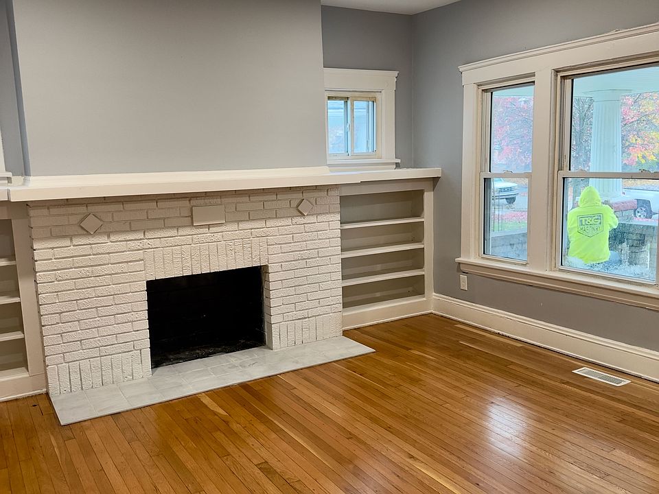 Decorative fireplace in great room.
