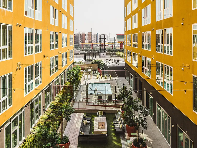 Socialize in the outdoor courtyard or pool side