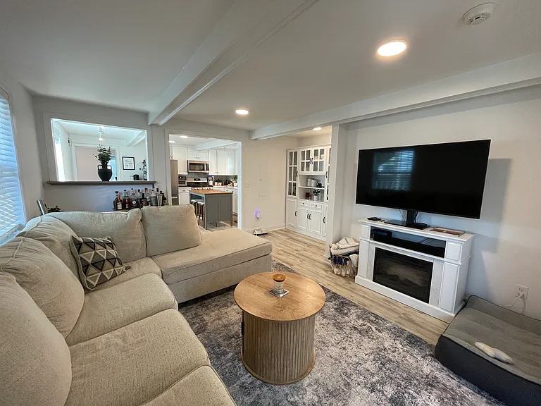 Open floor plan connects the eat-in kitchen to the living room area