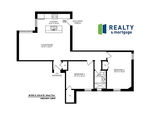 Floor plan Two Bed 1364 West