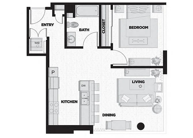 Floor plan 1 Bed - 1 Bath E