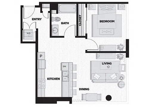Floor plan 1 Bed - 1 Bath E