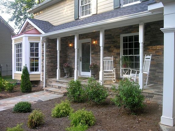 Rocking Chair Stacked Stone Front Porch