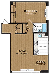 Floor plan One-Bedroom 1C1