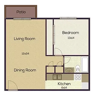Floor plan 1 Bed AA