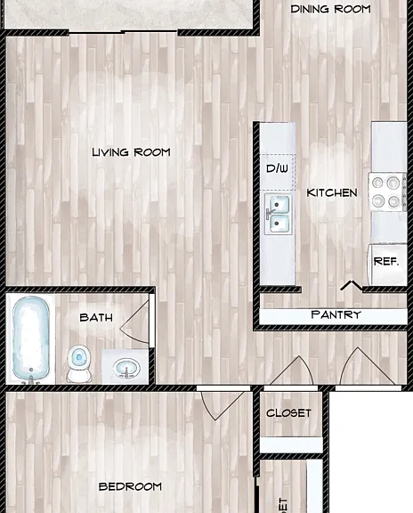 One Bedroom One Bath Floorplan Diagram