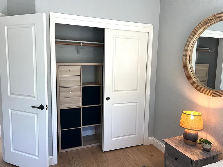 Bedroom #1: 100 square feet. New closet cubbies/drawers.