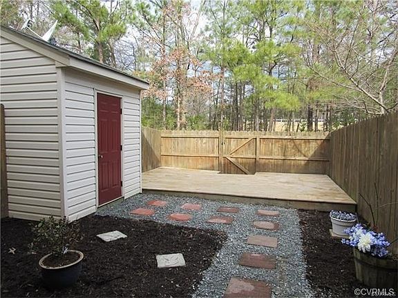 Backyard has privacy fence, shed and nice landscaping