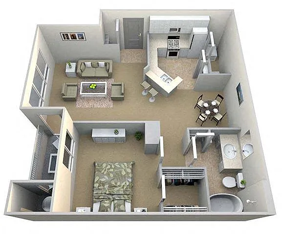 Floor plan The Abingdon 1 Bed/1 Bath