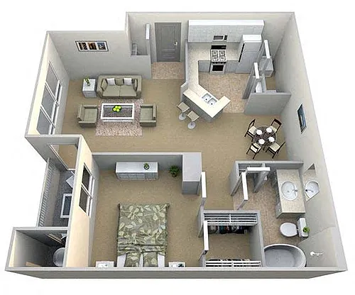 Floor plan The Abingdon 1 Bed/1 Bath