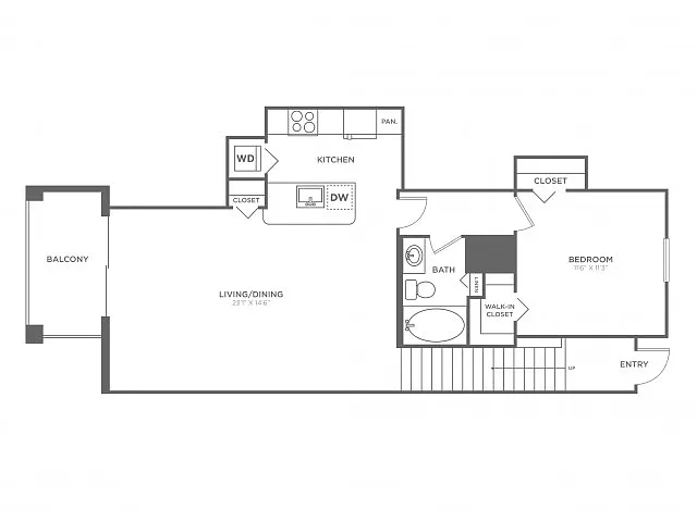 Floor plan Pompano One Bedroom One Bath (829 SF)