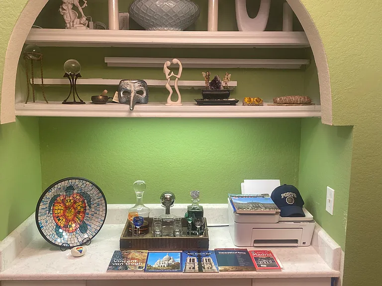 Use for whatever, you please. Work from home? Set up all computer and printer here. Like to cook alot, set up a TV and watch TV. Like to drink? Set it up as a Bar Area. I just enjoy it to display Art Work and Pictures.