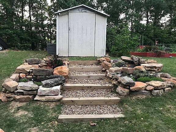 Outdoor shed w/ custom steps