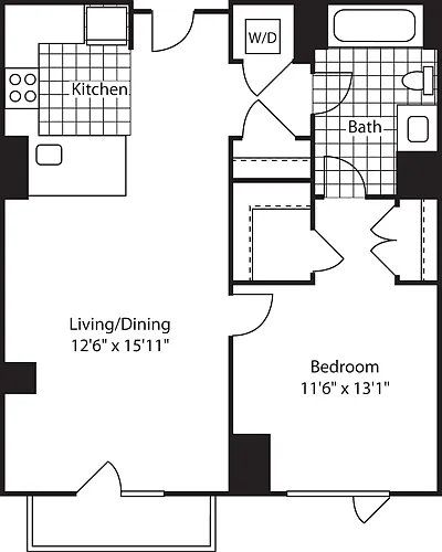 Floor plan 1 Bed (North)- 713B