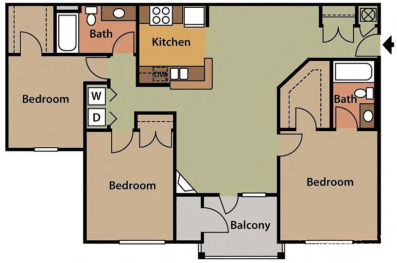 Floor plan 3 Bedroom 2 Bath