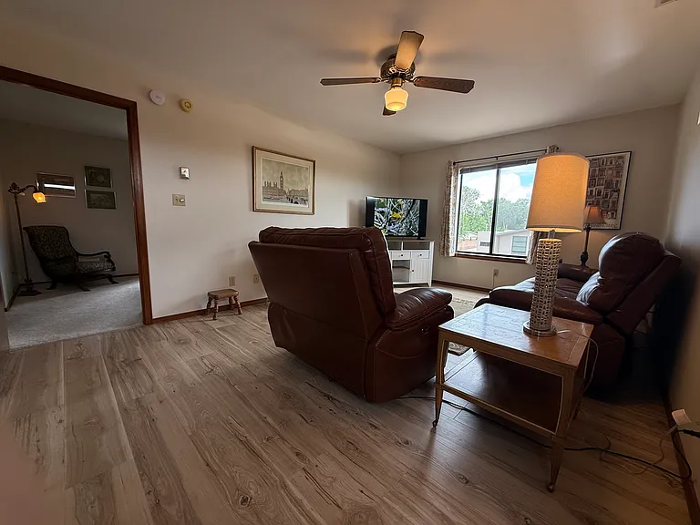 The oversized leather chair and couch are both electric recliners.
