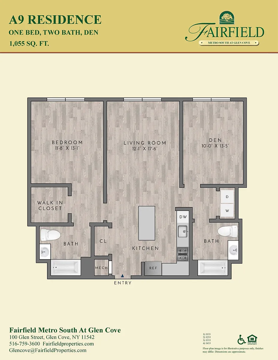 Floor plan A9 South FR 1 Bedroom|2Bath/Den