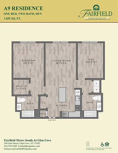 Floor plan A9 South FR 1 Bedroom|2Bath/Den