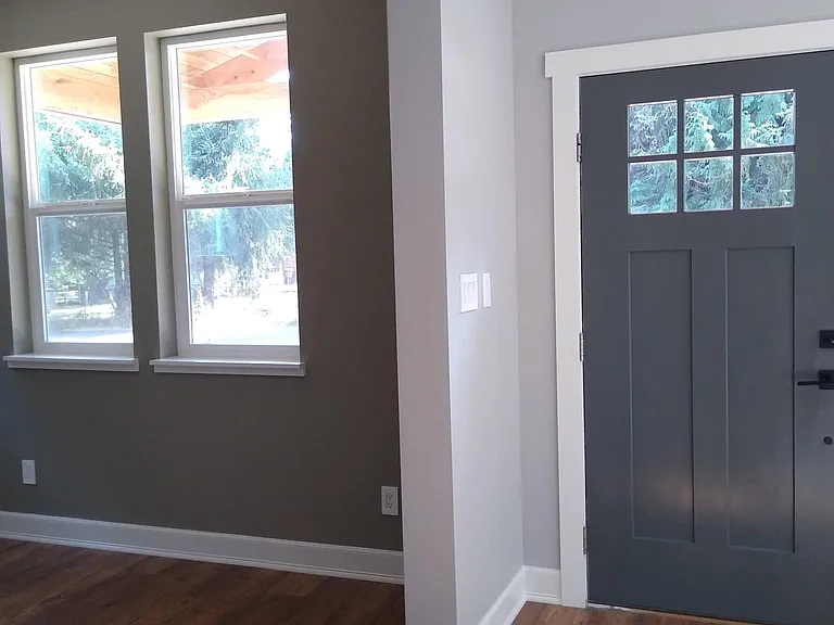 Front door and living room