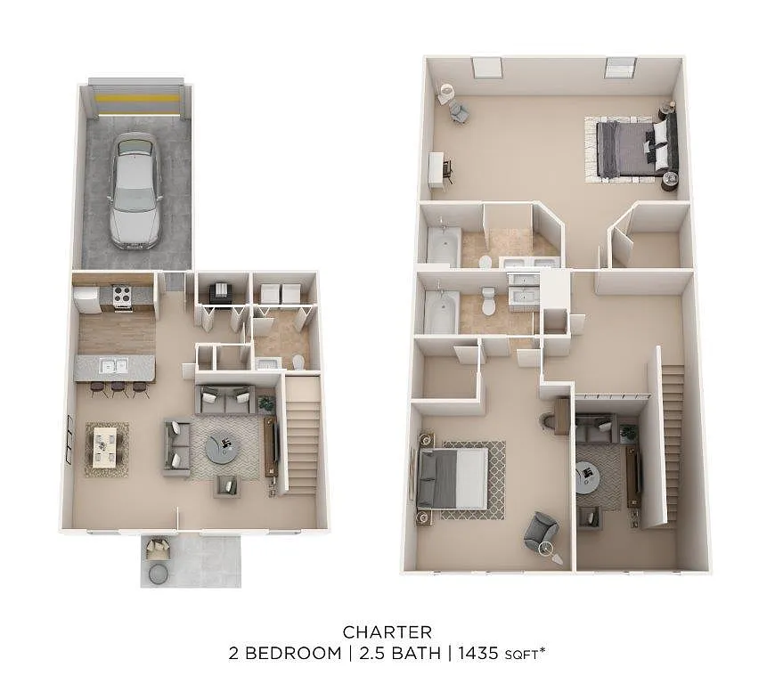 Floor plan Two Bedroom 2.5 Bath Townhome - 1,435 sqft