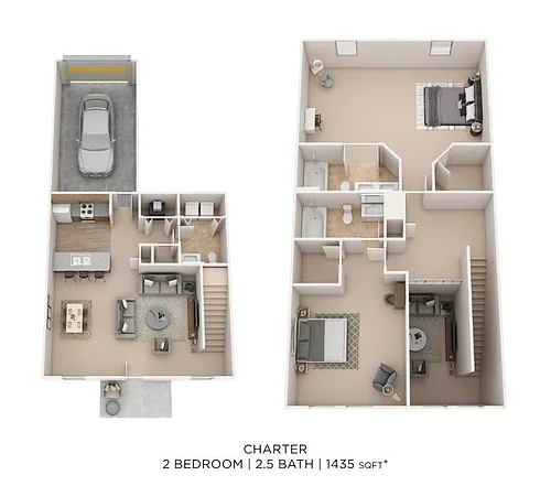 Floor plan Two Bedroom 2.5 Bath Townhome - 1,435 sqft