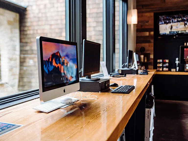 Explore this sleek and efficient workspace, where style meets functionality.