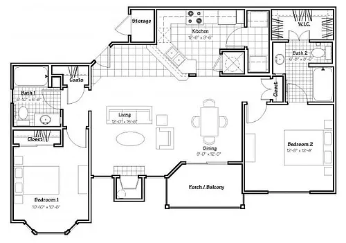 Floor plan Two-bedrooms Two Bath