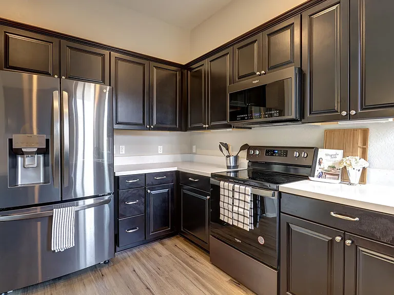 Kitchen with lots of light and storage.