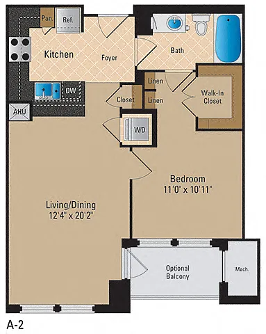 Floor plan 1 Bedroom, 1 Bath 700 SF A2