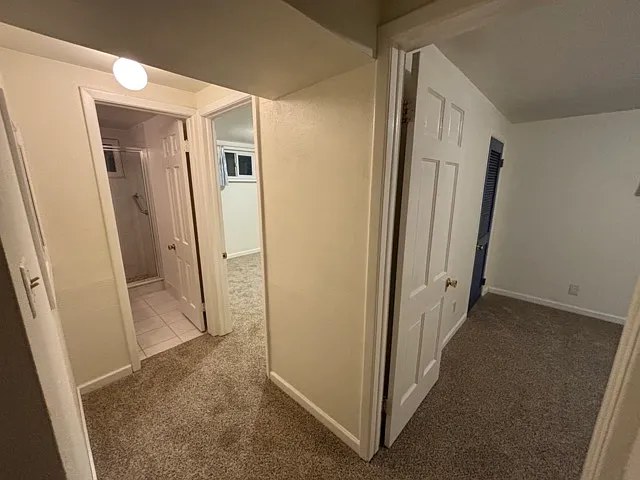 Hallway between bedrooms and bathroom downstairs