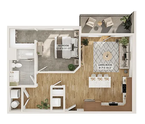 Floor plan 1 Bed/1 Bath-A3