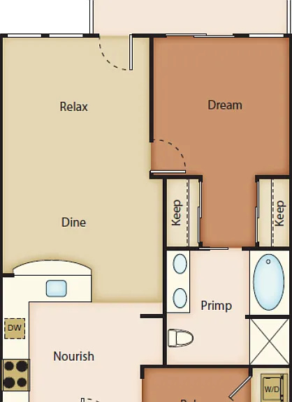 1 Bedroom 1 Bathroom with Den Floorplan Diagram