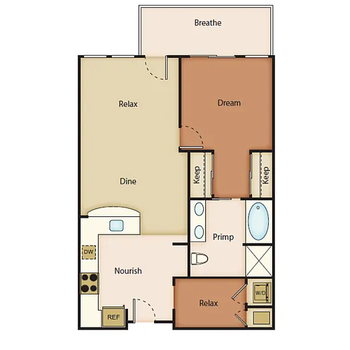 Floor plan 1 Bedroom 1 Bathroom with Den