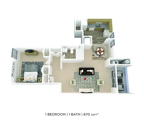 Floor plan One Bedroom - 670 sqft