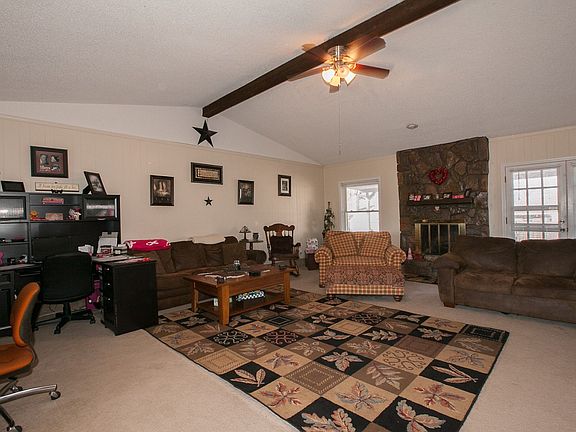 Stone wood burning fireplace