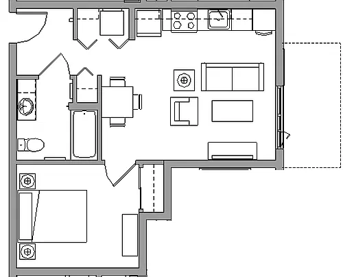 Floor plan 1X1B - 1 BEDROOM - 1 BATH