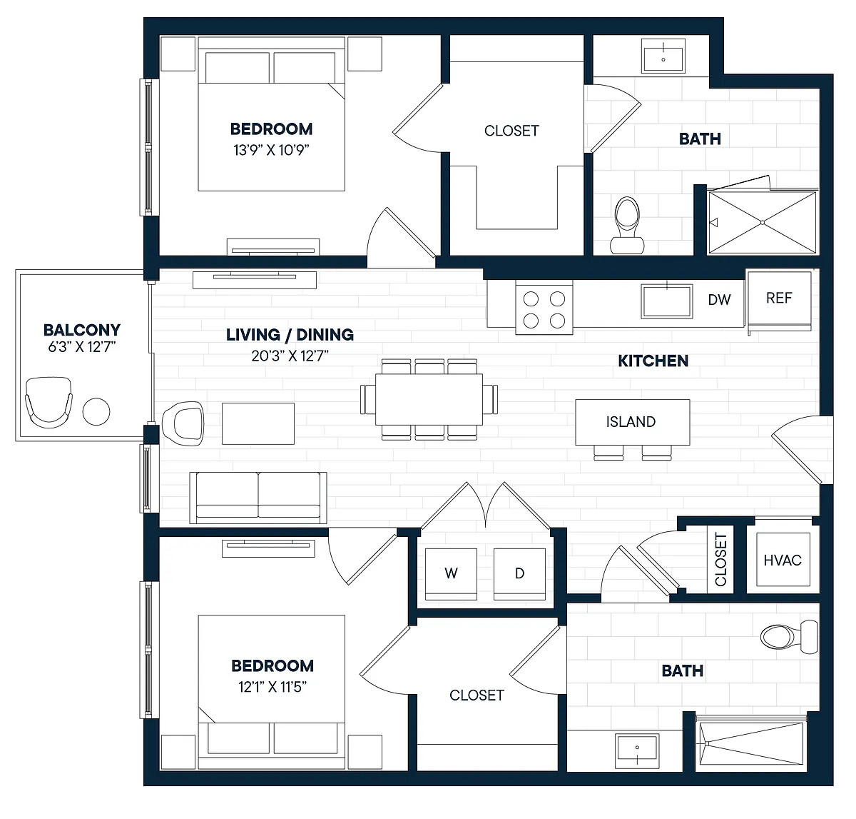 Floor plan 2 Bed 2 Bath-B2a-C